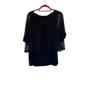 Allison Daley Navy Sequin Mesh Lined Tank Top Two Fer SZ Large Womens Blouse